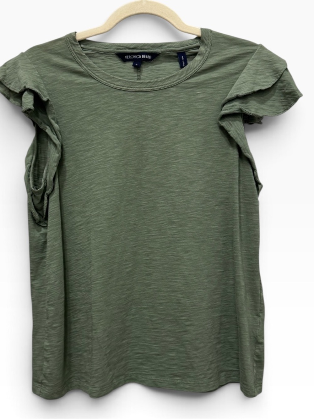 Veronica Beard Akeela Flutter Sleeve Pima Cotton Tee Green Size M